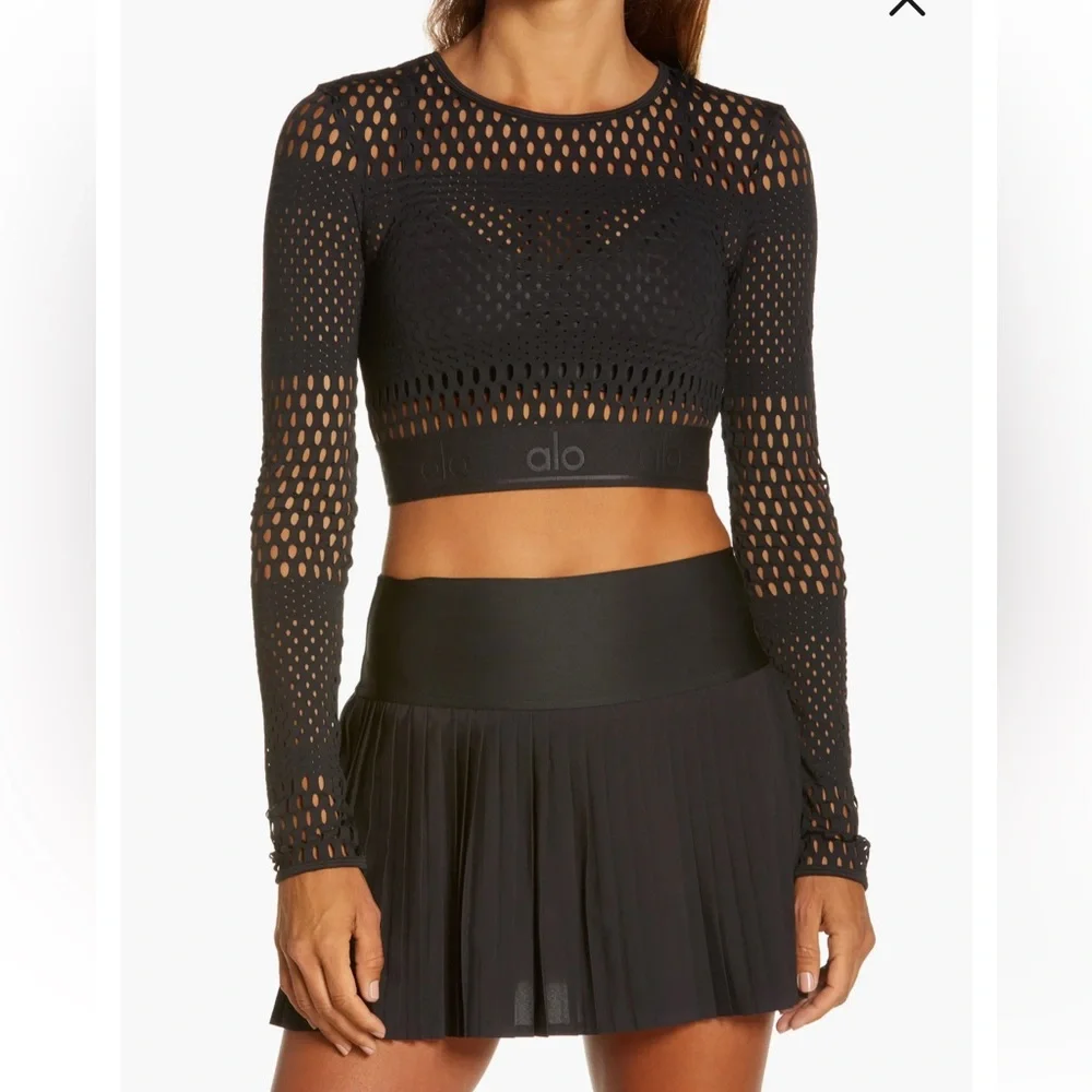 Alo Yoga NEW Size L Haute Girl Summer Mesh Long Sleeve Crop Top